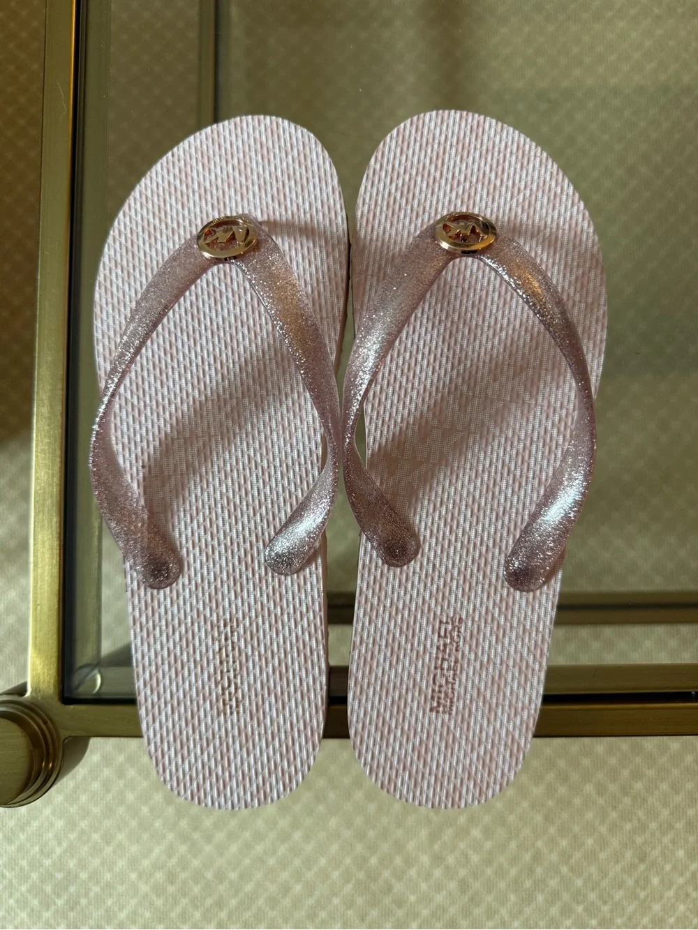 Michael Kors Rose Pink Glitter Logo Flip Sandals